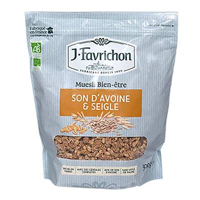 J.favrichon muesli bien-être son d'avoine & seigle sachet refermable