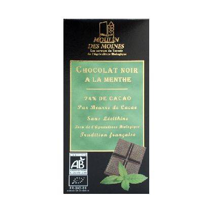 Chocolat noir 74% bio à  la menthe -100g